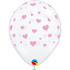 Qualatex 11 inch RANDOM HEARTS-A-ROUND PINK Latex Balloons