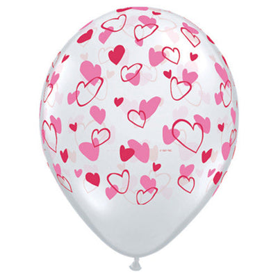 Qualatex 11 inch RED & PINK HEARTS - DIAMOND CLEAR Latex Balloons