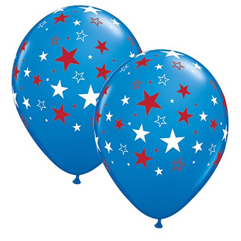 Qualatex 11 inch RED & WHITE STARS - DARK BLUE (6 PK) Latex Balloons 35199-Q-6