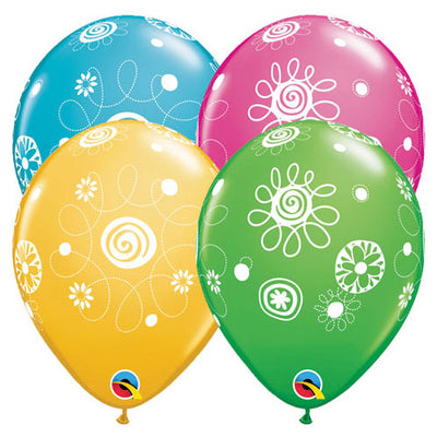 Qualatex 11 inch SCRIBBLE CIRCLES & FLOWERS Latex Balloons