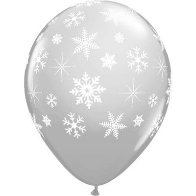 Qualatex 11 inch SNOWFLAKES-A-ROUND - SILVER (6 PK) Latex Balloons 10076-PB
