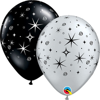 Qualatex 11 inch SPARKLES & SWIRLS - BLACK & SILVER Latex Balloons 12579-Q