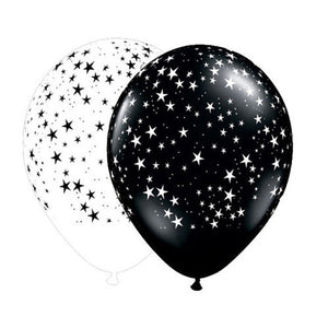 Qualatex 11 inch STARS-A-ROUND - BLACK & WHITE (6 PK) Latex Balloons 37082-Q-6