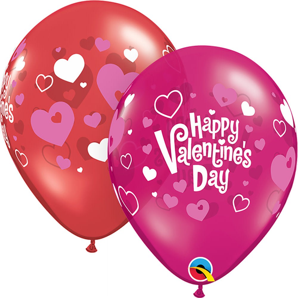 Qualatex 11 inch VALENTINE'S PINK HEARTS Latex Balloons 40309-Q-6