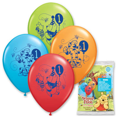 Qualatex 12 inch POOH HAPPY 1ST BIRTHDAY (6 PK) Latex Balloons 04236-PP