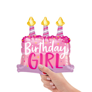 Qualatex 14 inch BIRTHDAY GIRL CAKE & CANDLES MINI SHAPE (AIR-FILL ONLY) Foil Balloon 25075-Q-U