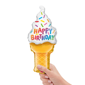 Qualatex 14 inch BIRTHDAY ICE CREAM CONE MINI SHAPE (AIR-FILL ONLY) Foil Balloon 25563-Q-U