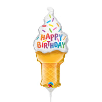 Qualatex 14 inch BIRTHDAY ICE CREAM CONE MINI SHAPE (AIR-FILL ONLY) Foil Balloon 25563-Q-U