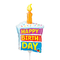 Qualatex 14 inch BIRTHDAY RAINBOW CAKE & CANDLE MINI SHAPE (AIR-FILL ONLY) Foil Balloon 25396-Q-U