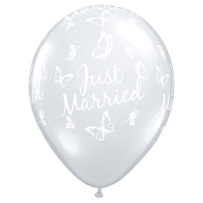 Qualatex 16 inch JUST MARRIED BUTTERFLIES-A-ROUND Latex Balloons 31560-Q