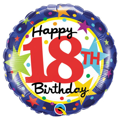 18 inch Qualatex 18th Birthday Stars Foil Balloon - 49613