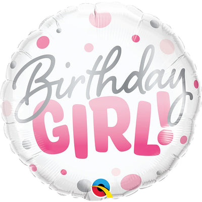 Qualatex 18 inch BIRTHDAY GIRL PINK DOTS Foil Balloon 18875-Q-U