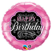 Qualatex 18 inch BIRTHDAY PINK & BLACK Foil Balloon