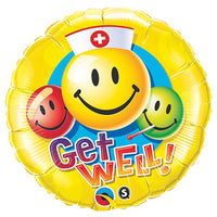 Qualatex 18 inch GET WELL SMILEY FACES Foil Balloon
