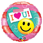 Qualatex 18 inch I (HEART) U! SMILE FACE Foil Balloon 21835-Q-P