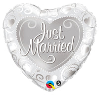 Qualatex 18 inch JUST MARRIED HEARTS - SILVER Foil Balloon 15796-Q-U