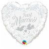 Qualatex 18 inch JUST MARRIED - PEARL WHITE & SILVER Foil Balloon 14252-Q-U