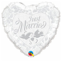 Qualatex 18 inch JUST MARRIED - PEARL WHITE & SILVER Foil Balloon 14252-Q-U