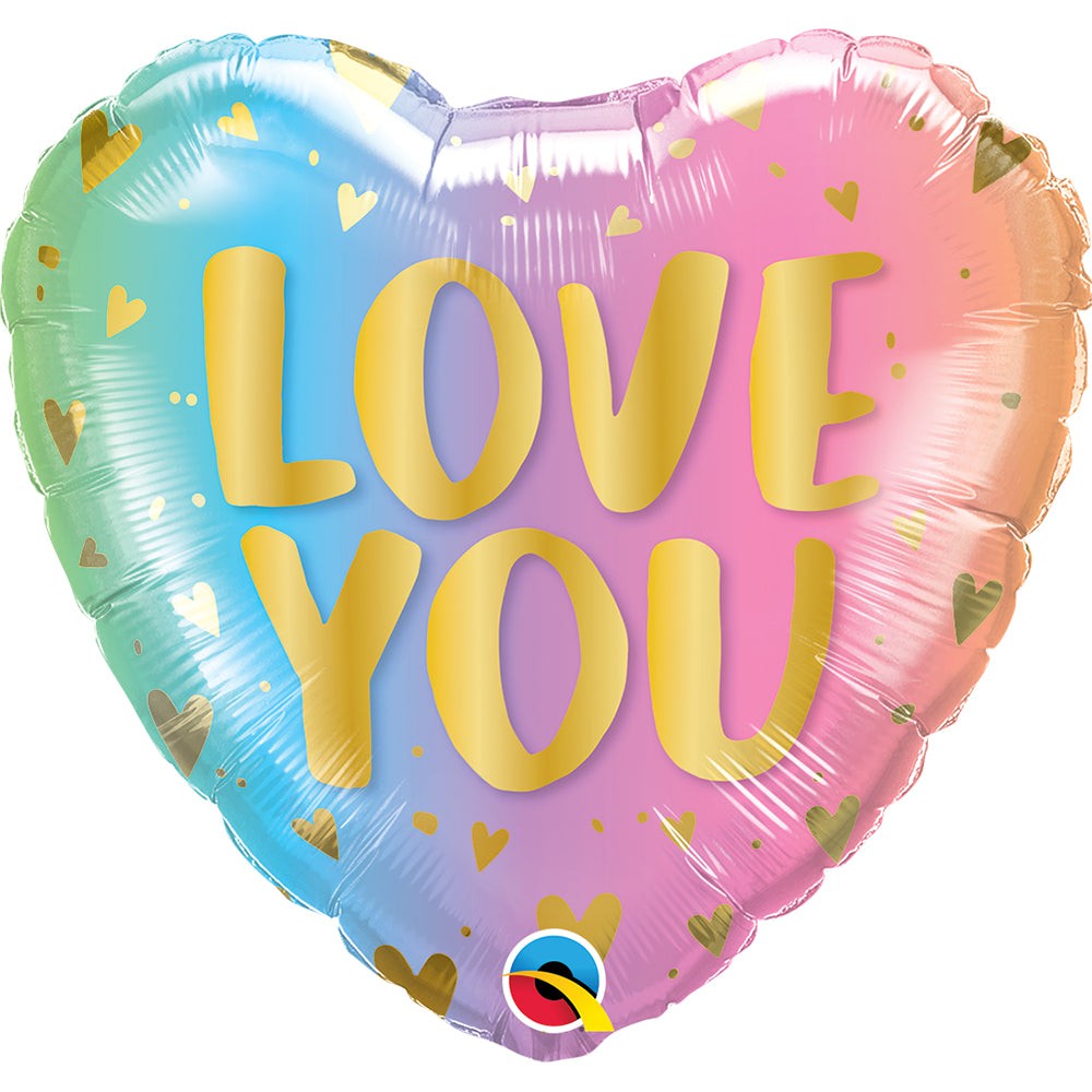 Qualatex 18 inch LOVE YOU PASTEL OMBRE & HEARTS Foil Balloon