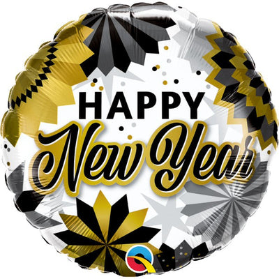 Qualatex 18 inch NEW YEAR BLACK & GOLD FANS Foil Balloon 89854-Q-U