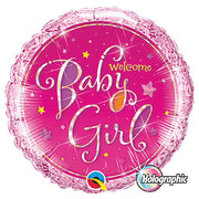 Qualatex 18 inch WELCOME BABY GIRL STARS Foil Balloon