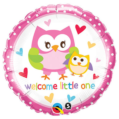 Qualatex 18 inch WELCOME LITTLE ONE OWLS Foil Balloon