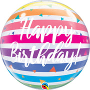 Qualatex 22 inch BUBBLE - BIRTHDAY BRIGHT RAINBOW STRIPES Bubble Balloon 13037-Q