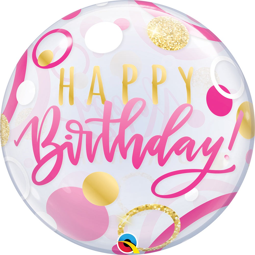Qualatex 22 inch BUBBLE - BIRTHDAY PINK & GOLD DOTS Bubble Balloon 87745-Q