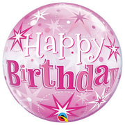 Qualatex 22 inch BUBBLE - BIRTHDAY PINK STARBURST SPARKLE Bubble Balloon 43121-Q