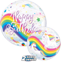 Qualatex 22 inch BUBBLE - BIRTHDAY RAINBOWS UNICORN Bubble Balloon 87744-Q