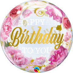 Qualatex 22 inch BUBBLE BIRTHDAY TO YOU PINK PEONIES Foil Balloon 18649-Q