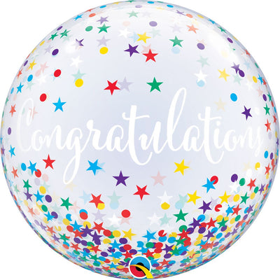 Qualatex 22 inch BUBBLE - CONGRATULATIONS CONFETTI STARS Bubble Balloon 17421-Q