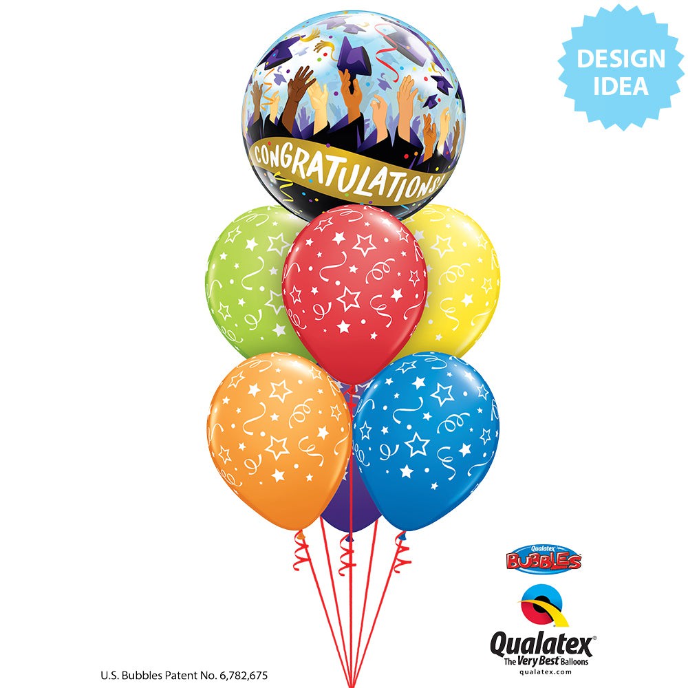 Qualatex 22 inch BUBBLE - CONGRATULATIONS GRAD CAPS Bubble Balloon 98327-Q