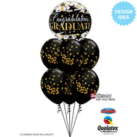 Qualatex 22 inch BUBBLE - GRADUATE BLACK STARS Bubble Balloon 82539-Q