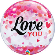 Qualatex 22 inch BUBBLE - LOVE YOU CONFETTI HEARTS Bubble Balloon 54604-Q