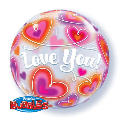 Qualatex 22 inch BUBBLE - LOVE YOU DOODLE HEARTS Bubble Balloon 34072-Q