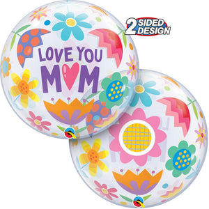 Qualatex 22 inch BUBBLE - LOVE YOU M(HEART)M FLOWERS Bubble Balloon 24898-Q