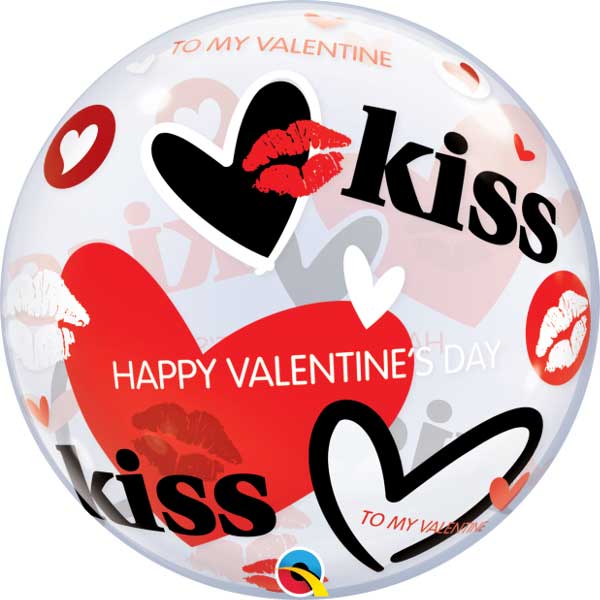Qualatex 22 inch BUBBLE - VALENTINE'S KISSES & HEARTS Bubble Balloon 27539-Q