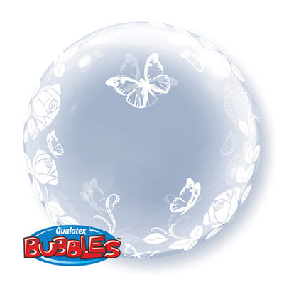 Qualatex 24 inch DECO BUBBLE - ELEGANT ROSES & BUTTERFLIES Bubble Balloon 29718-Q