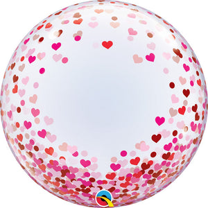 Qualatex 24 inch DECO BUBBLE - RED & PINK CONFETTI HEARTS Bubble Balloon 16579-Q
