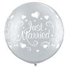 Qualatex 30 inch JUST MARRIED HEARTS WRAP - SILVER Latex Balloons 18841-Q