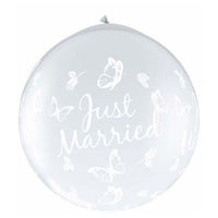 Qualatex 36 inch JUST MARRIED BUTTERFLIES-A-CIRCLE- NECK UP Latex Balloons 31617-Q