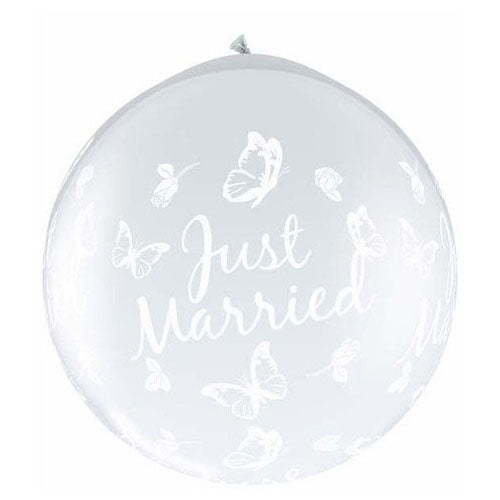 Qualatex 36 inch JUST MARRIED BUTTERFLIES-A-CIRCLE- NECK UP Latex Balloons 31617-Q