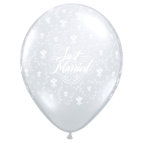 Qualatex 36 inch JUST MARRIED FLOWERS-A-ROUND Latex Balloons 29209-Q