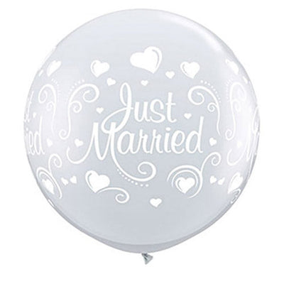 Qualatex 36 inch JUST MARRIED HEARTS WRAP - DIAMOND CLEAR Latex Balloons 18849-Q