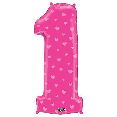 Qualatex 38 inch NUMBER ONE PINK HEARTS Foil Balloon 16480-Q-P