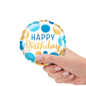Qualatex 4 inch BIRTHDAY BLUE & GOLD DOTS MINI SHAPE (AIR-FILL ONLY) Foil Balloon 25177-Q-U