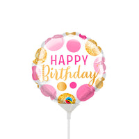 Qualatex 4 inch BIRTHDAY PINK & GOLD DOTS MINI SHAPE (AIR-FILL ONLY) Foil Balloon 25178-Q-U