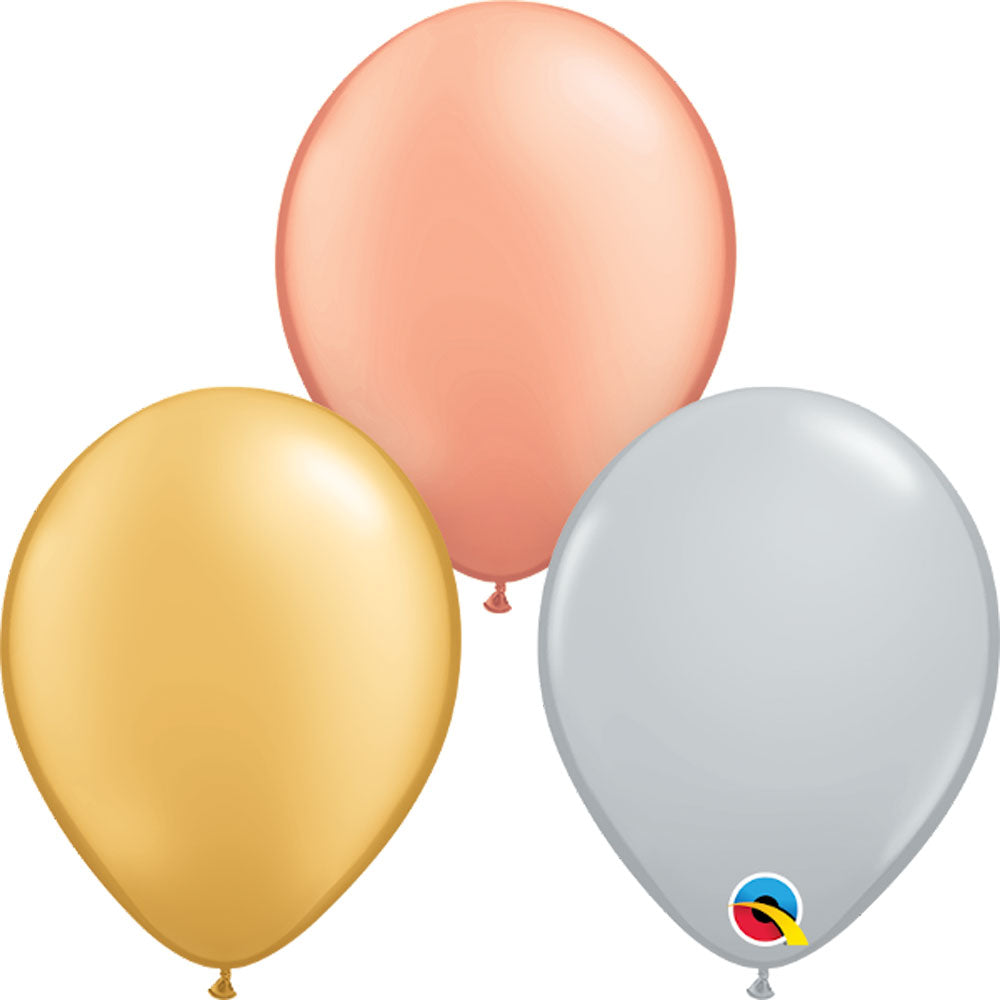 Qualatex 5 inch QUALATEX TRI-COLOR METALLIC Latex Balloons 15773-Q