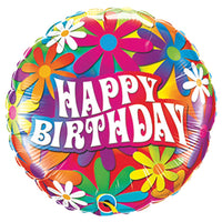 Qualatex 9 inch HAPPY BIRTHDAY PSYCHEDELIC DAISES (AIR-FILL ONLY) Foil Balloon 32951-Q-U